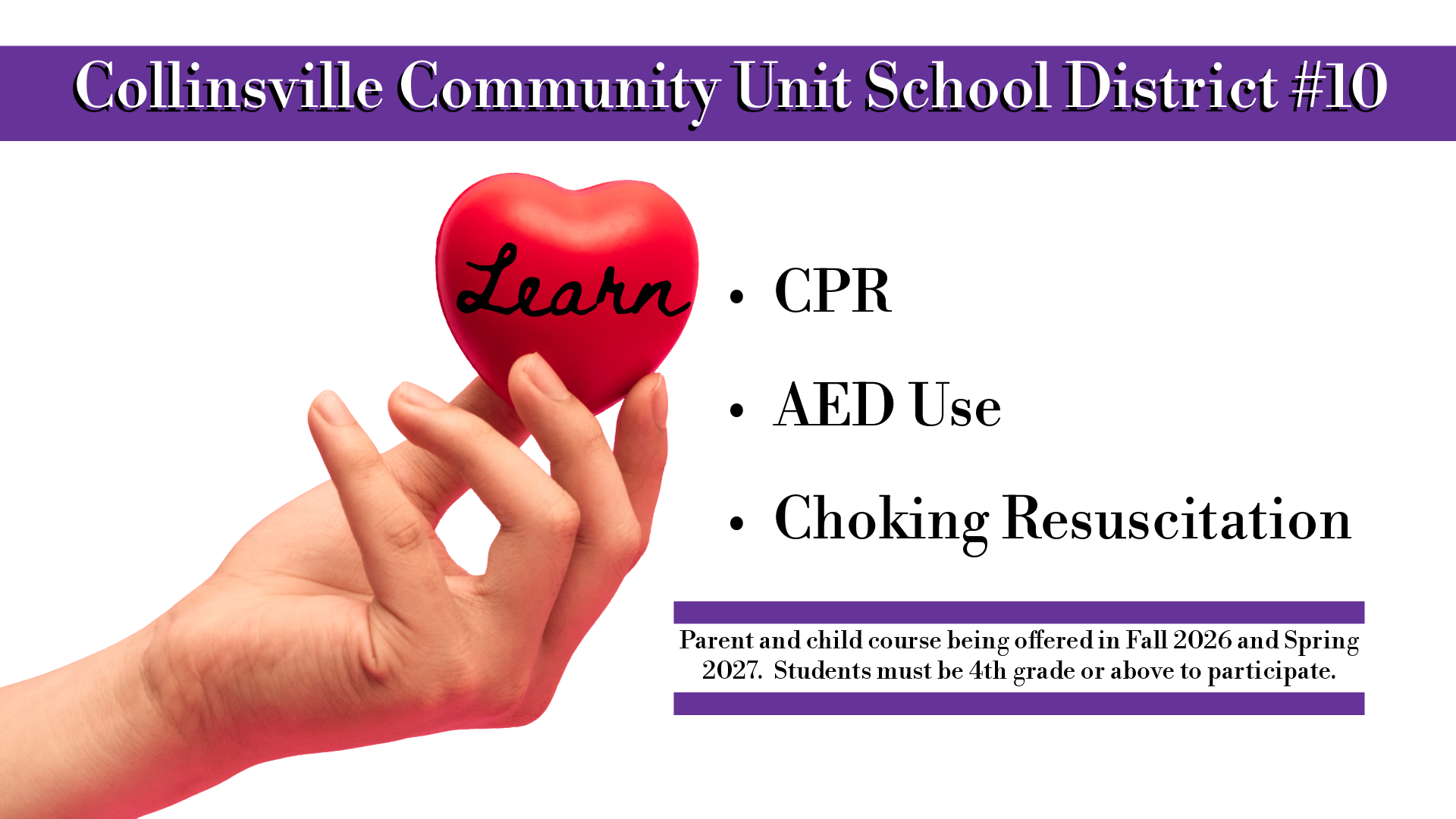 Save a Life: Parent & Student CPR/AED/Choking Resuscitation Course