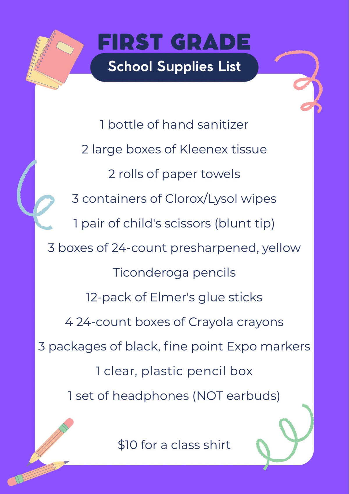 First Grade School Supply List