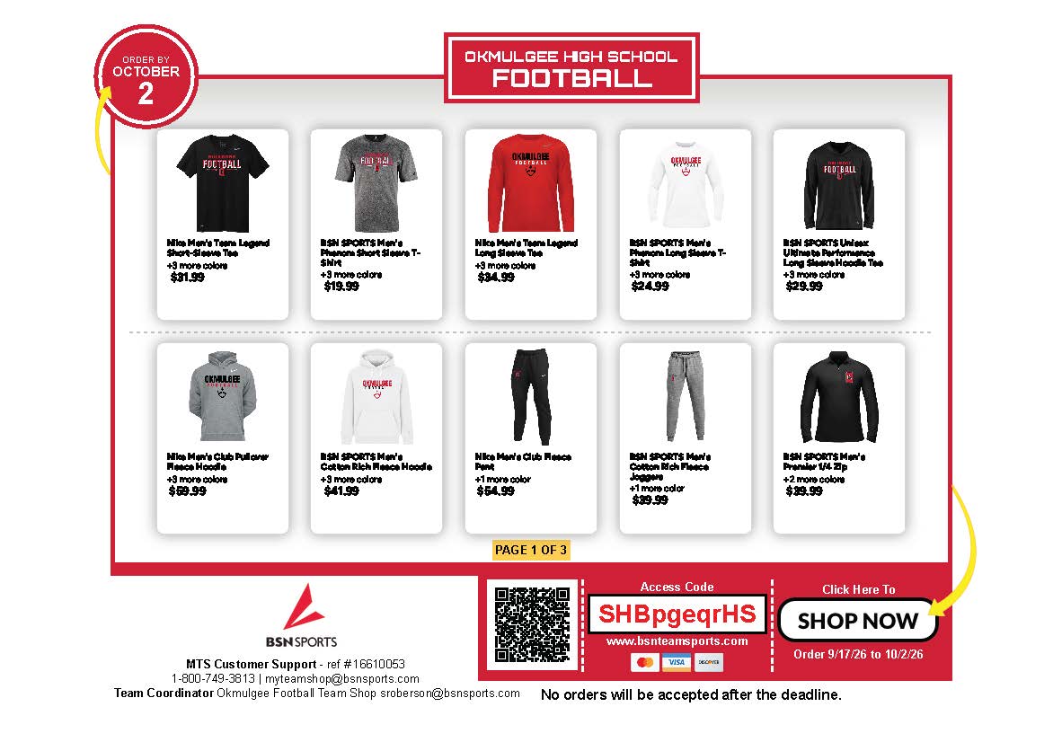 Okmulgee Football Spirit Shop is NOW OPEN!