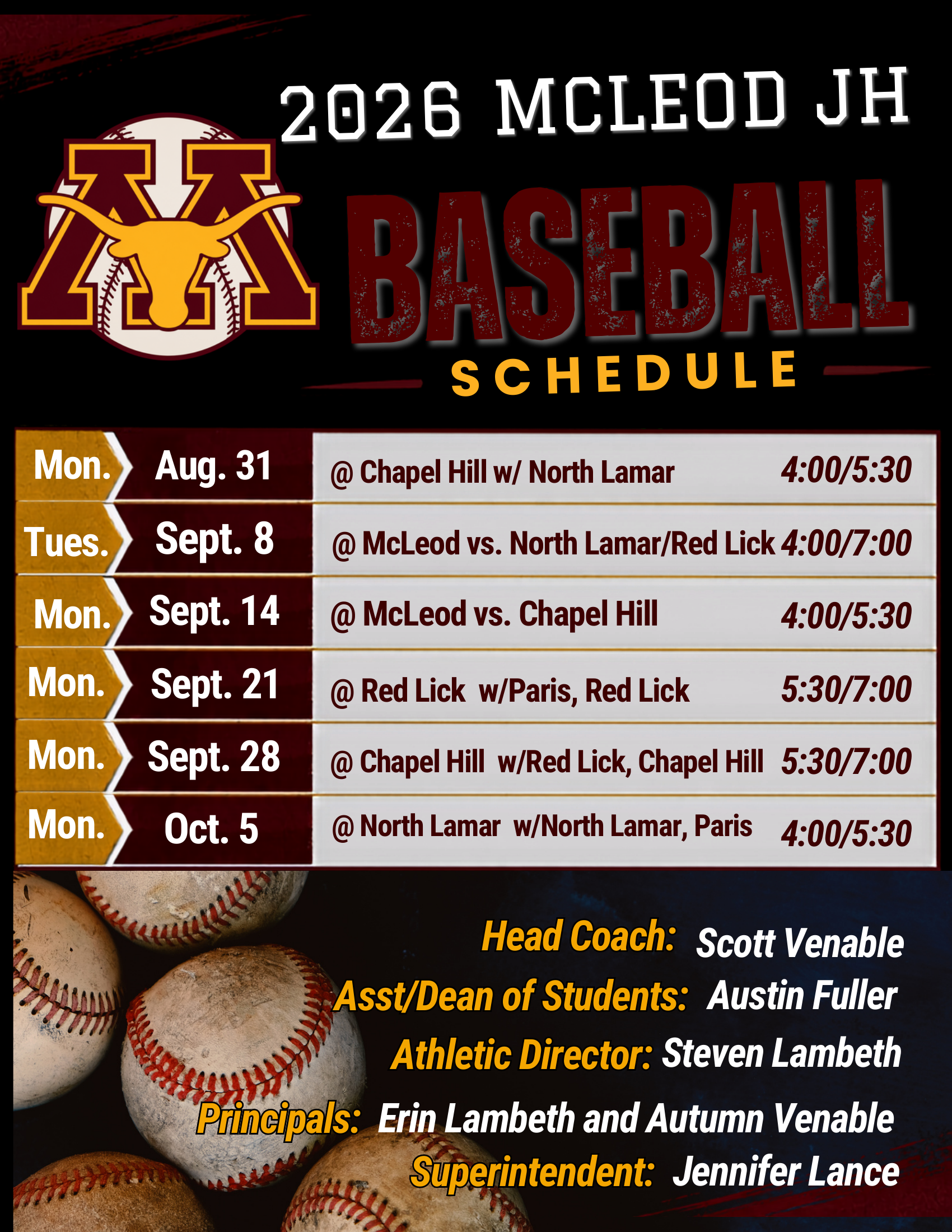Junior High Baseball Schedule
