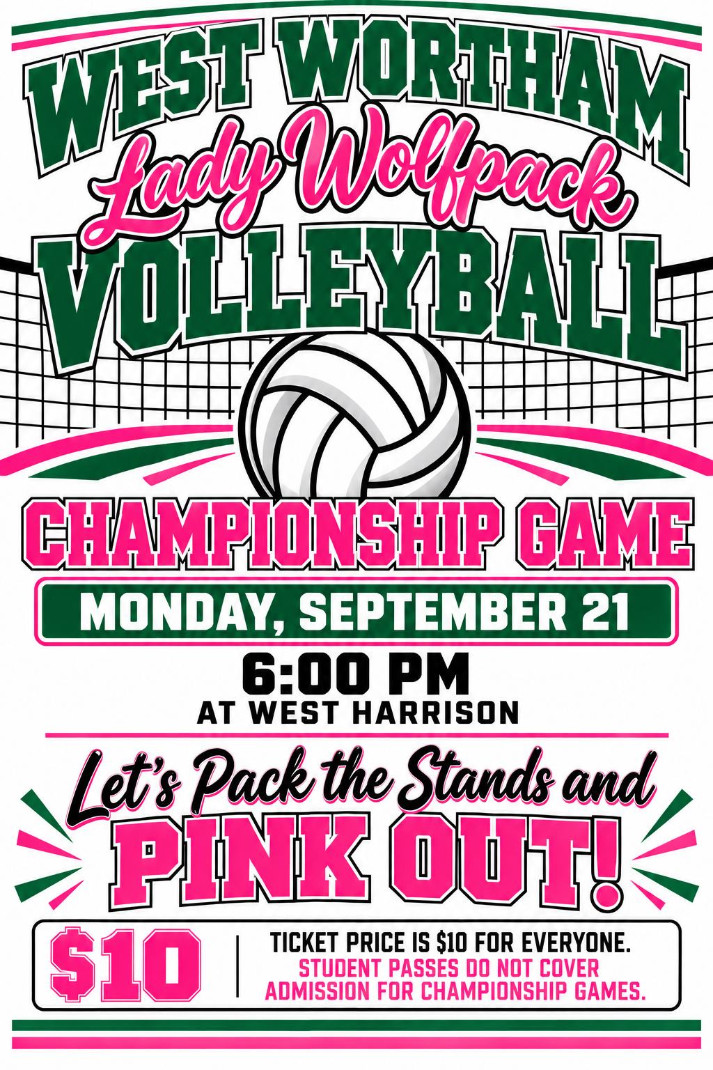 🏐🩷 CHAMPIONSHIP GAME! Monday, September 21 🩷🏐