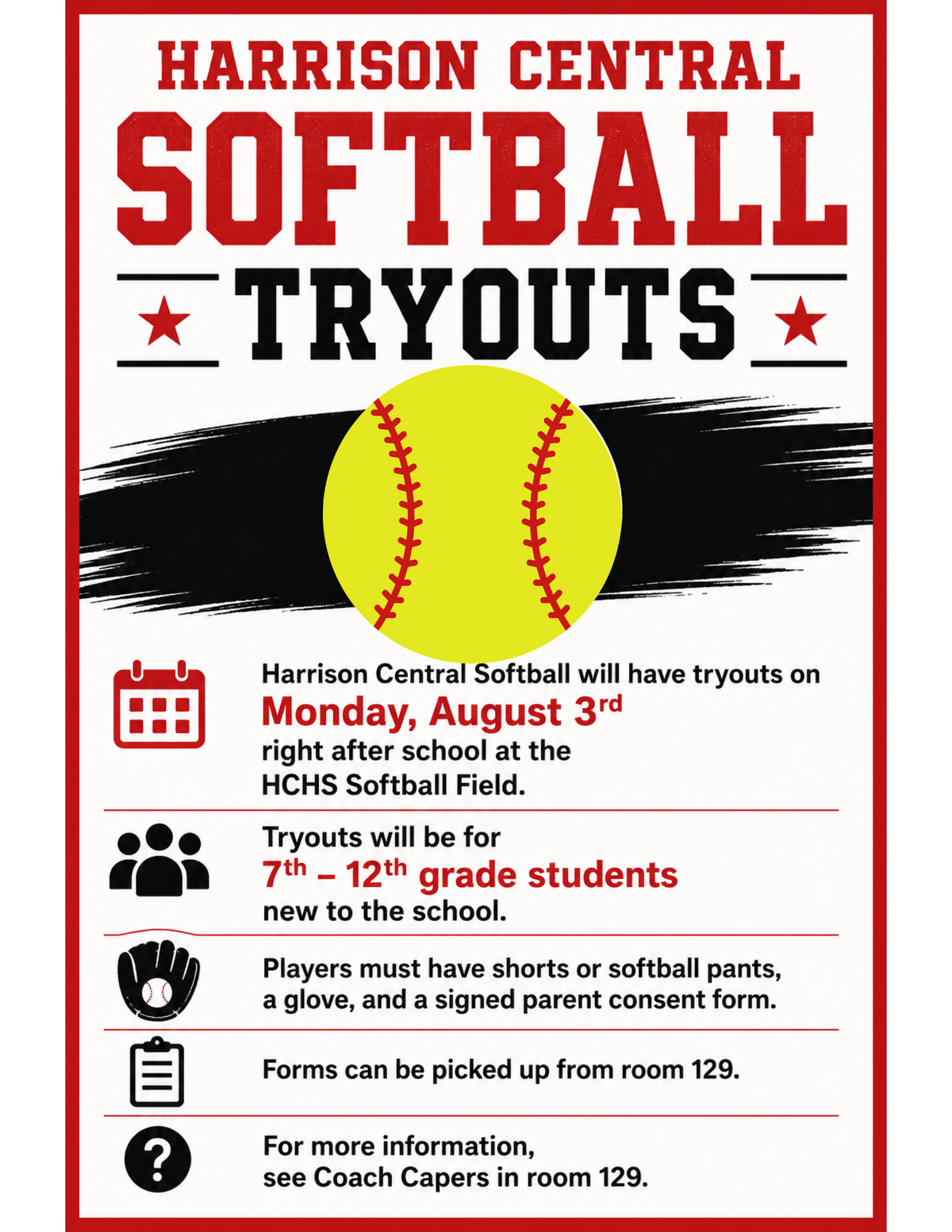HC Softball Tryouts: August 3rd 