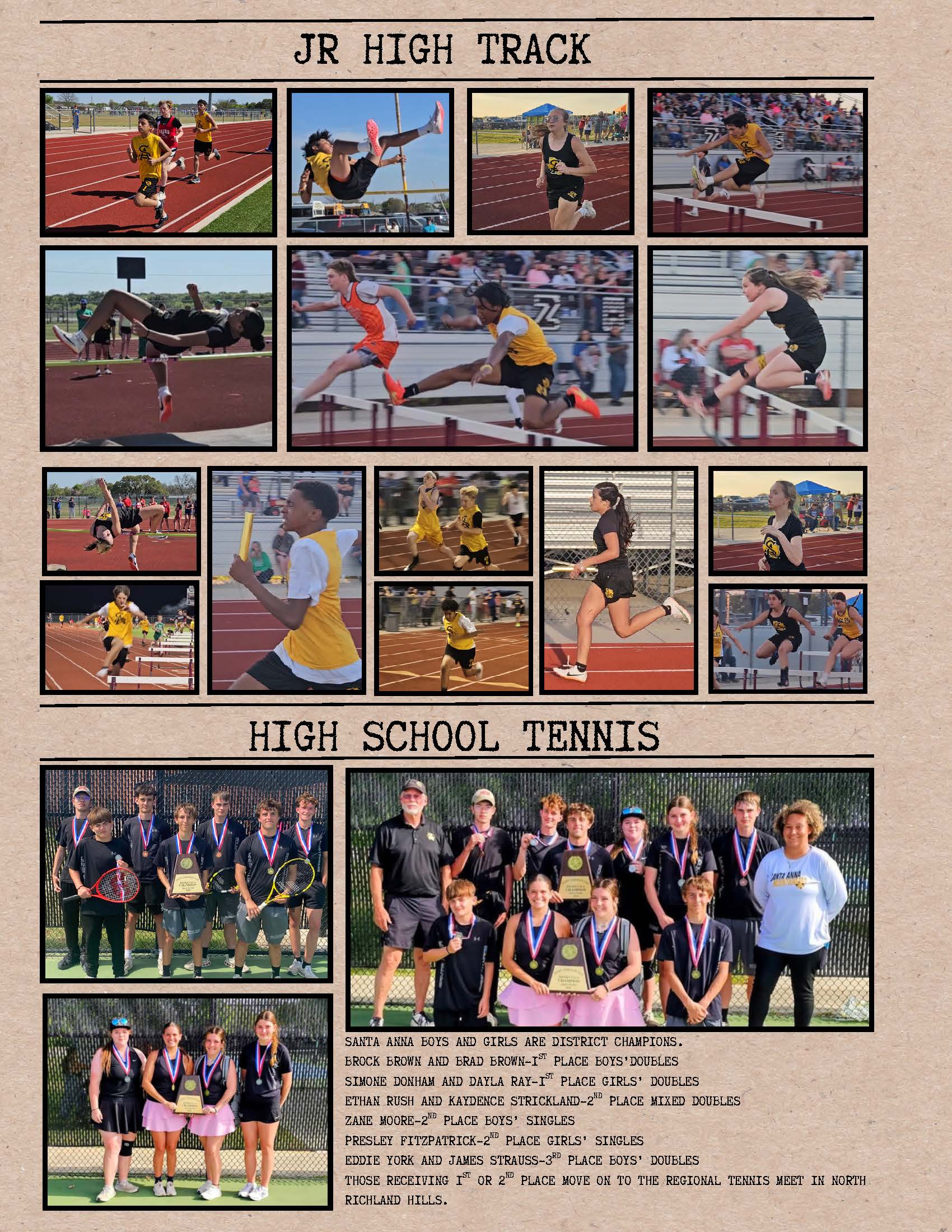 Collage of junior high track and field athletes competing in various events like hurdles, high jump, and sprints.