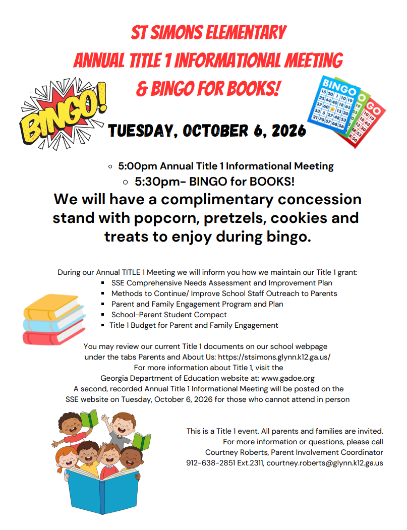 Save the Date- Oct 6th- BINGO for Books & Annual Title 1 Meeting