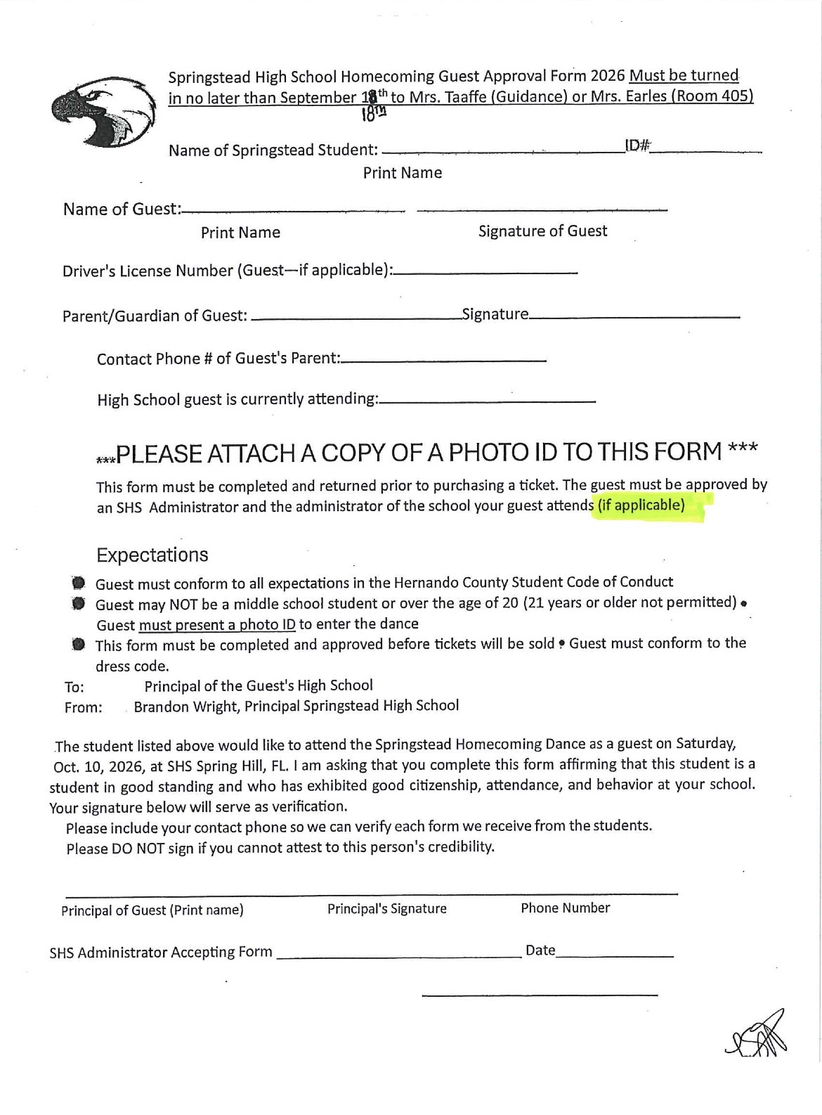 Homecoming Guest Approval Form