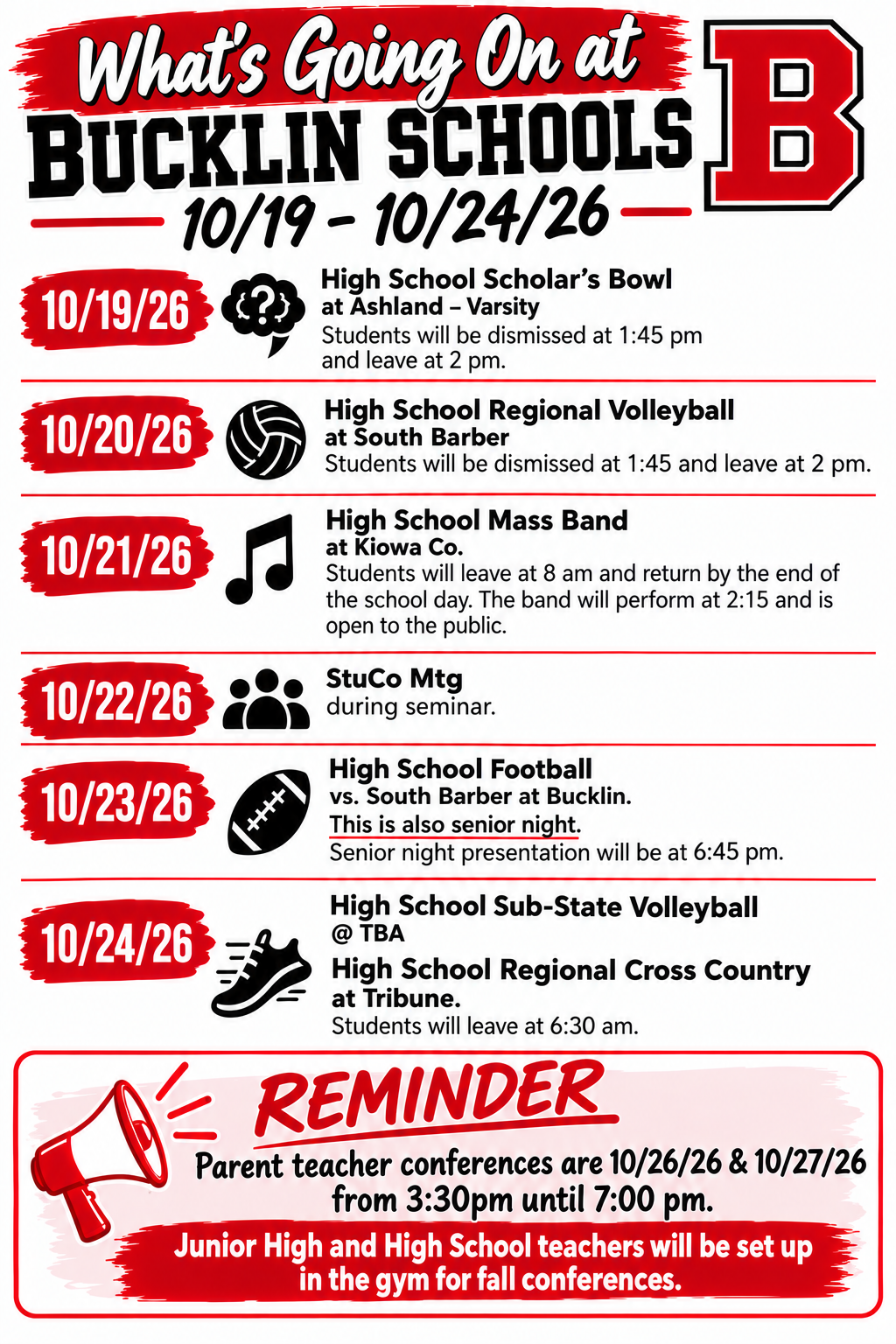 What's going on at Bucklin Schools 10/19-10/24/26
