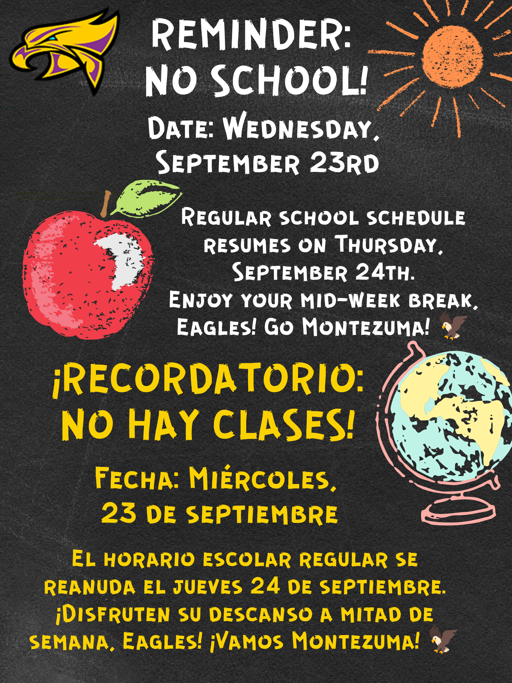 No School Wednesday / No habrá clases el miércoles
