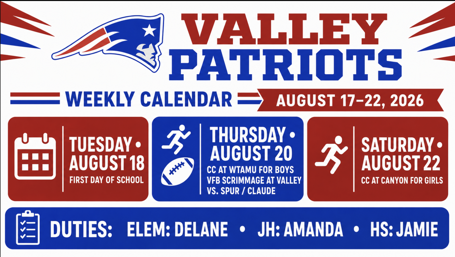 Weekly Schedule Aug. 18-21