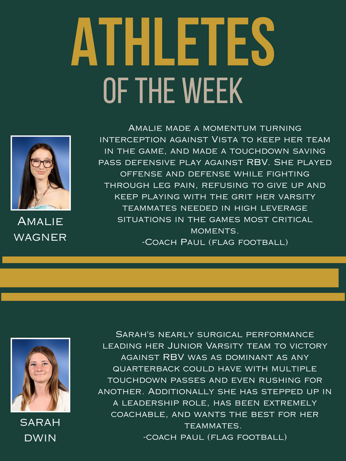ATHLETES OF THE WEEK