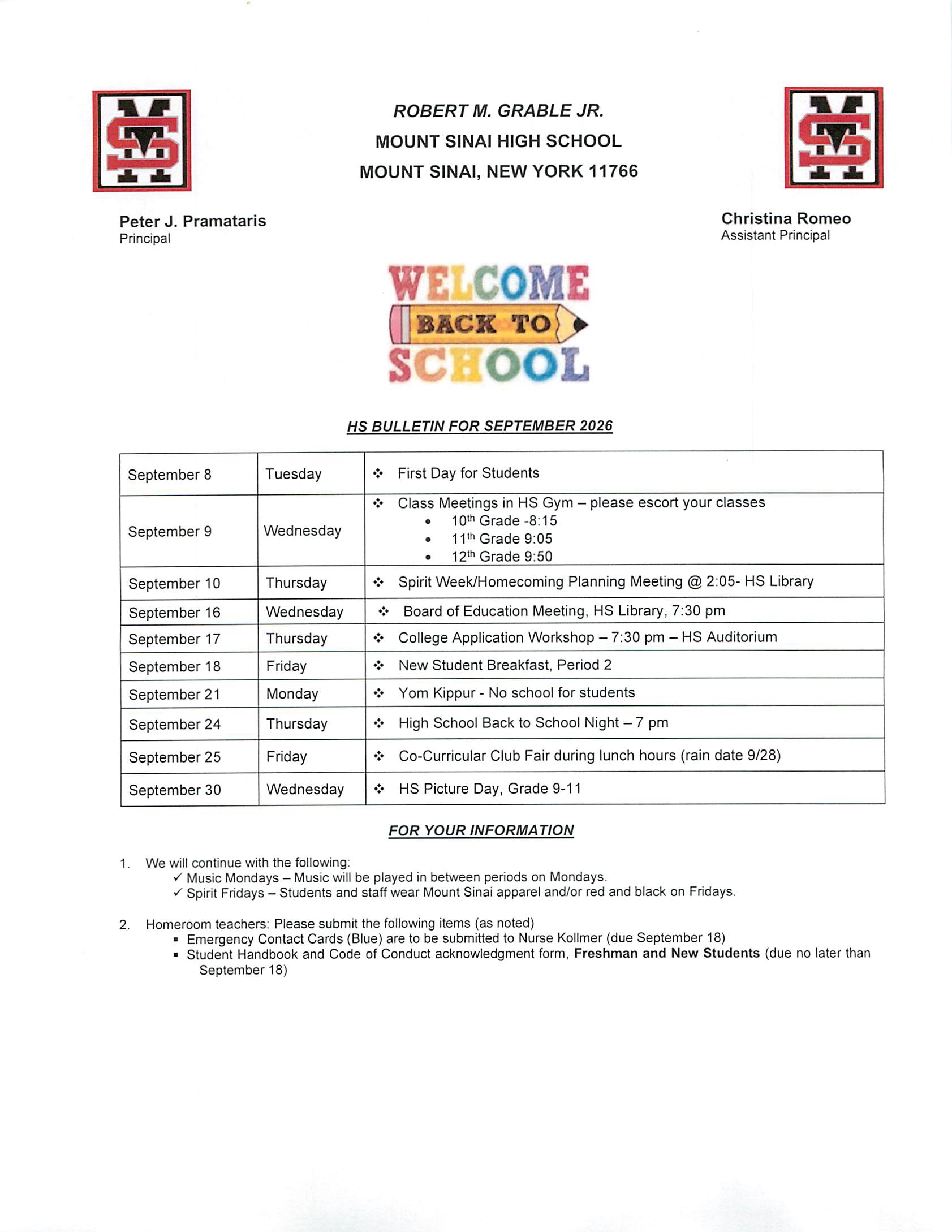 September HS Bulletin