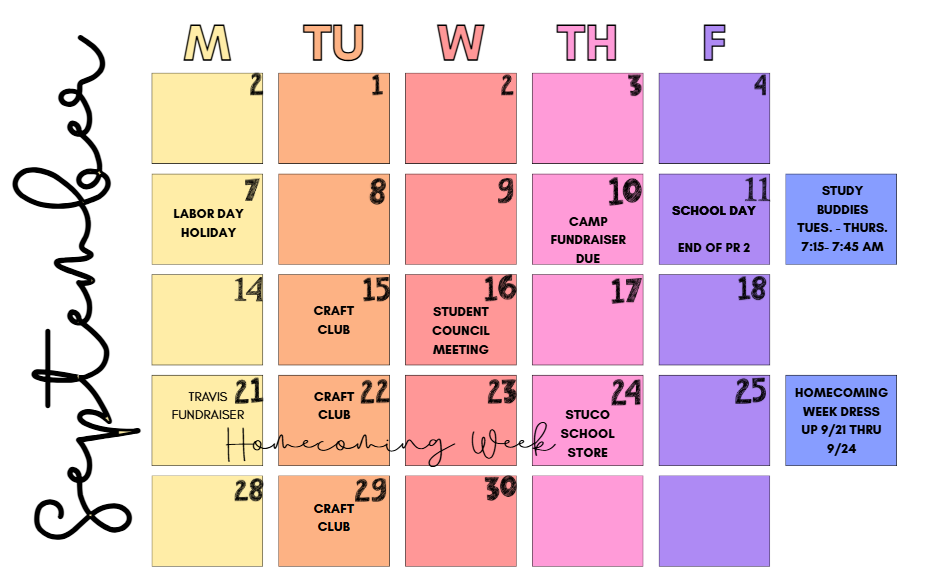 Fall Semester 2026-2027 Calendar of Events