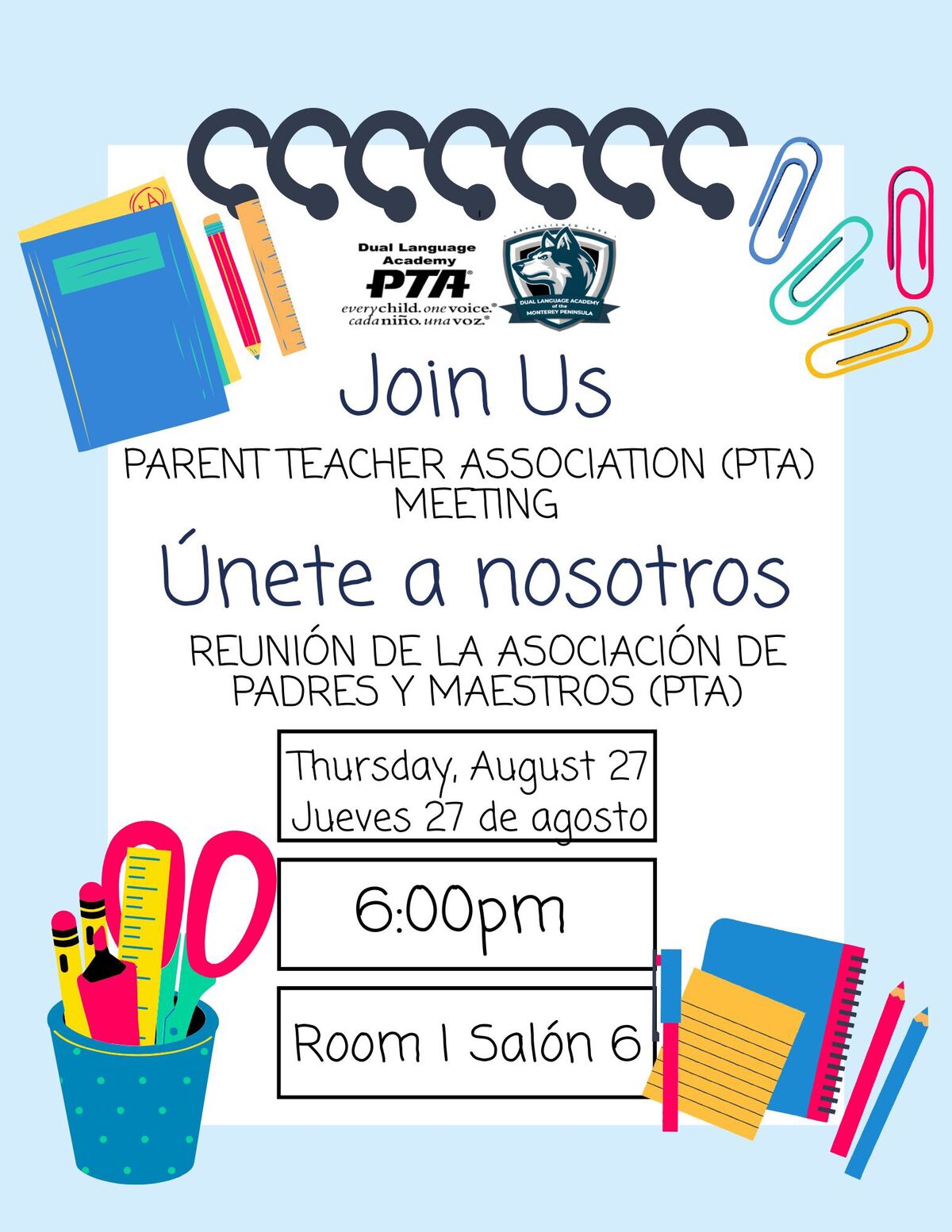 Join us for the First PTA: Parent Teacher Association Meeting of the Year!
