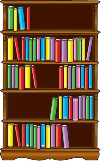 A wooden bookshelf filled with colorful books on five shelves.