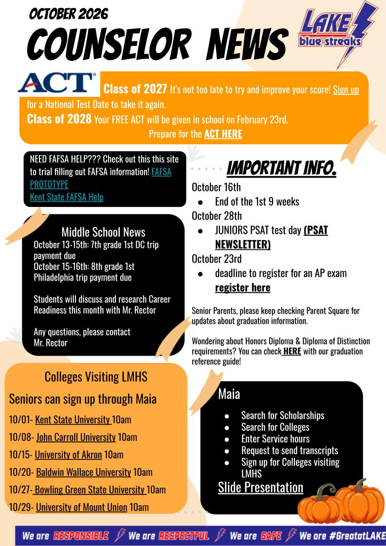 October Counseling Department Newsletter 26'