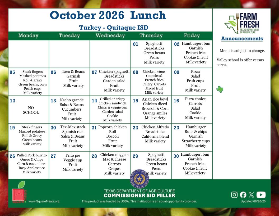 October lunch menu