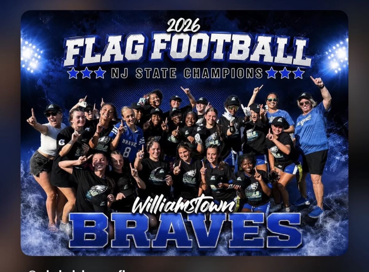 The Williamstown Braves 2026 flag football team celebrates their NJ State Championship win.