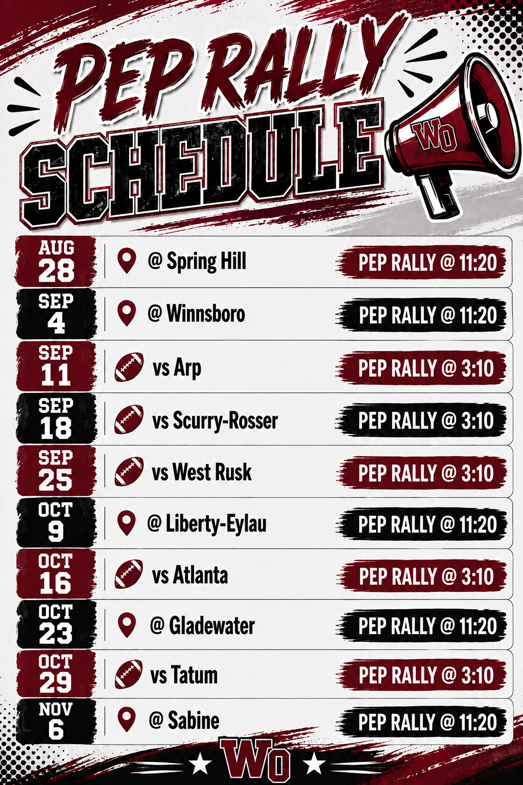 High School Pep Rally Schedule