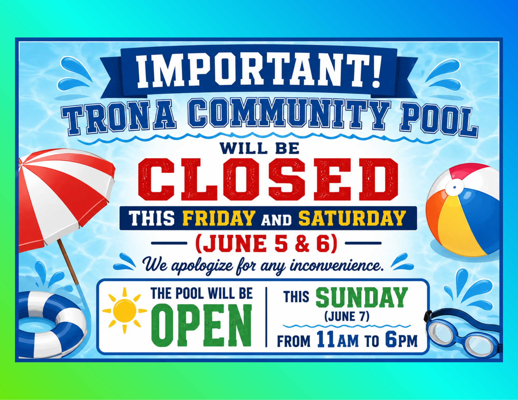 💦☀️Community Pool Notice💦☀️