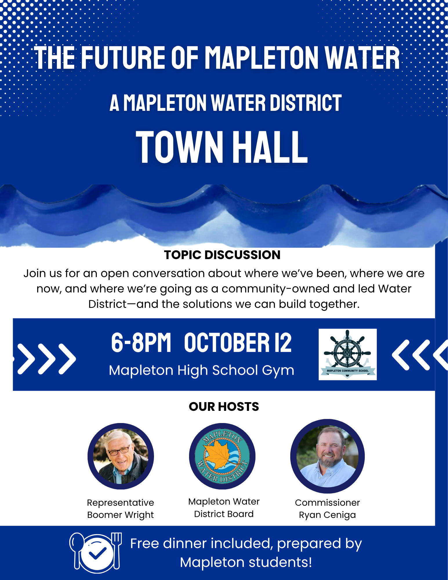 The Future of Mapleton Water Town Hall (and free dinner!), October 12th from 6-8p
