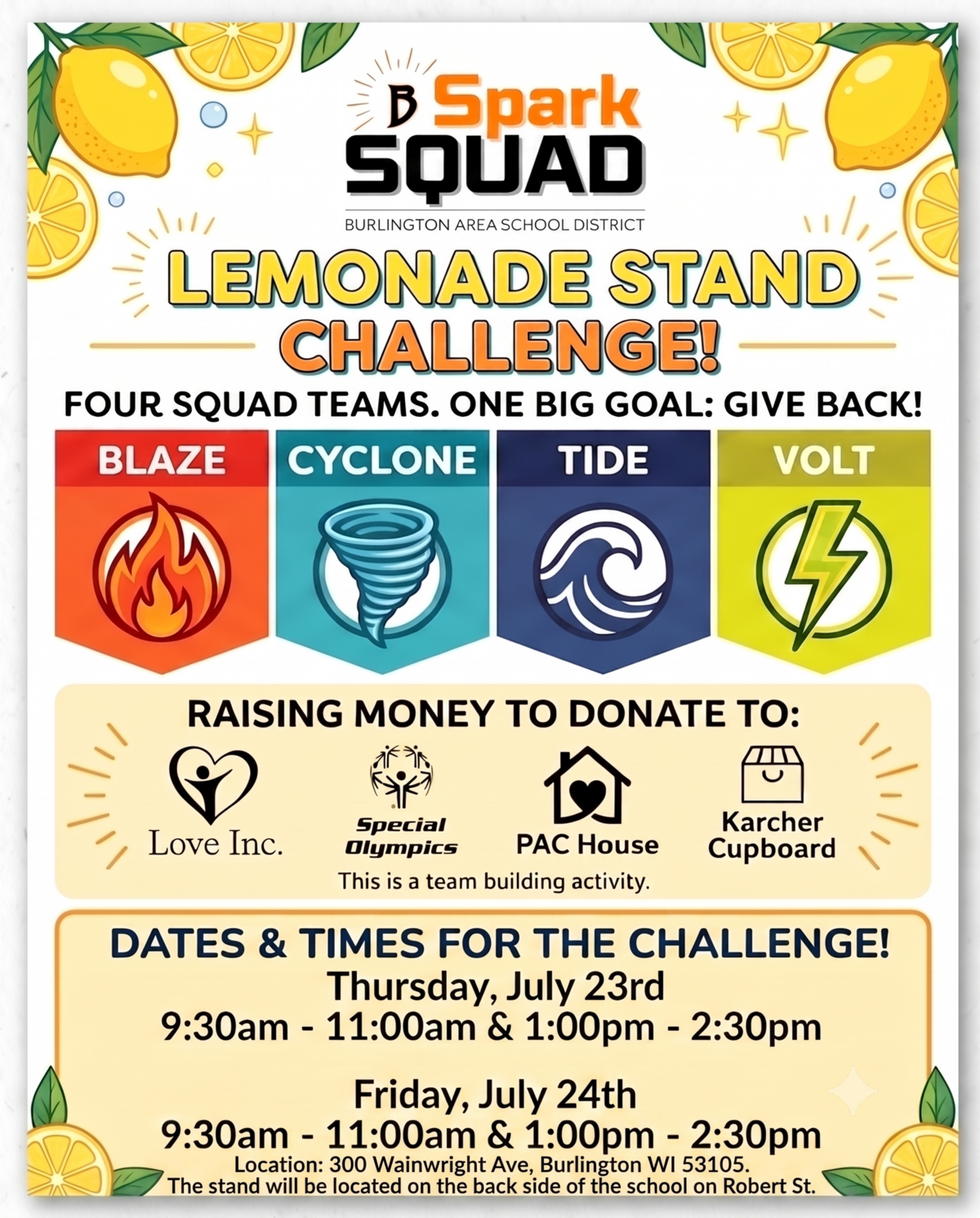 🍋💛 Spark Squad Challenge: Lemonade for a Cause! Stop by today! 💛🍋