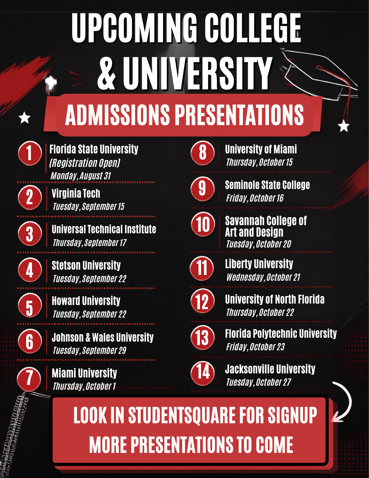 College and University Admissions Presentations coming to Edgewater! 