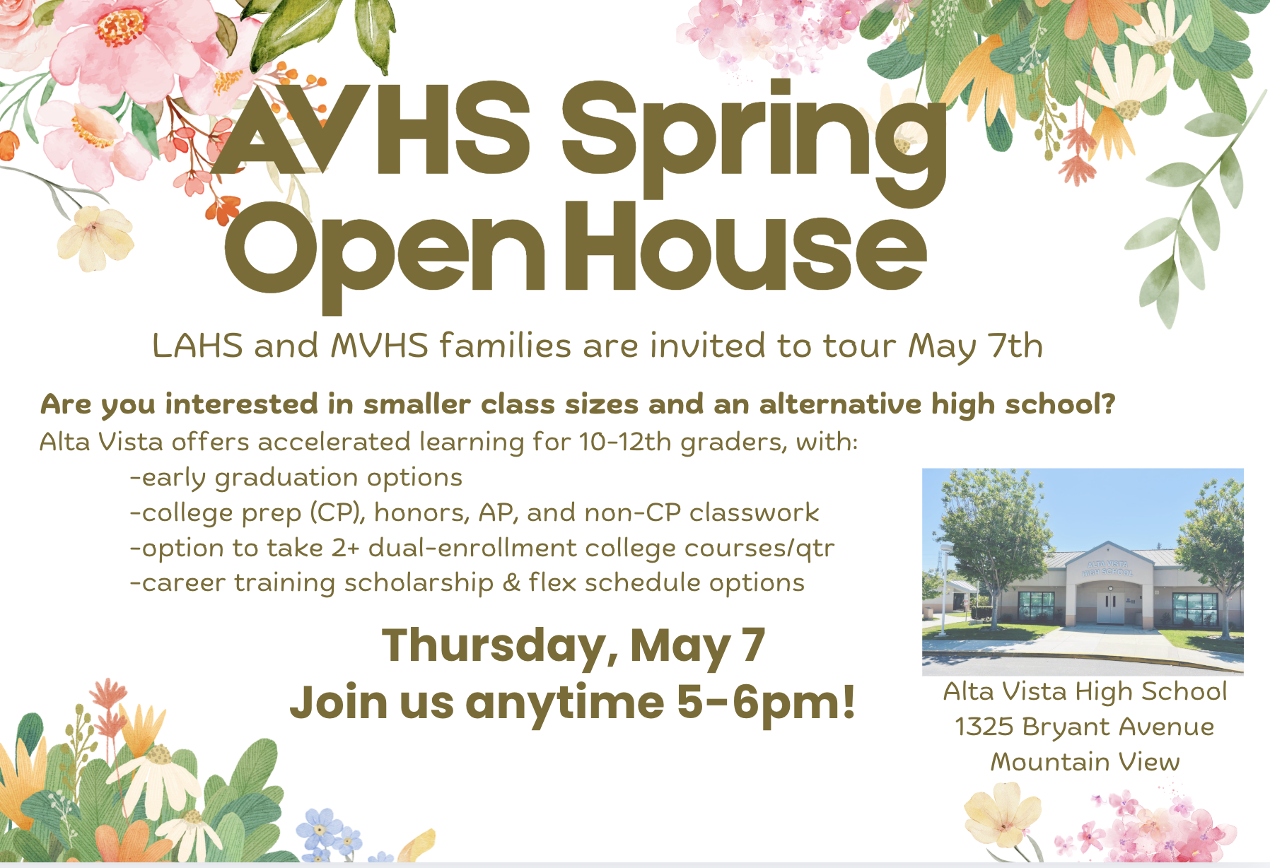 Alta Vista High School Open House: May 7, 2026