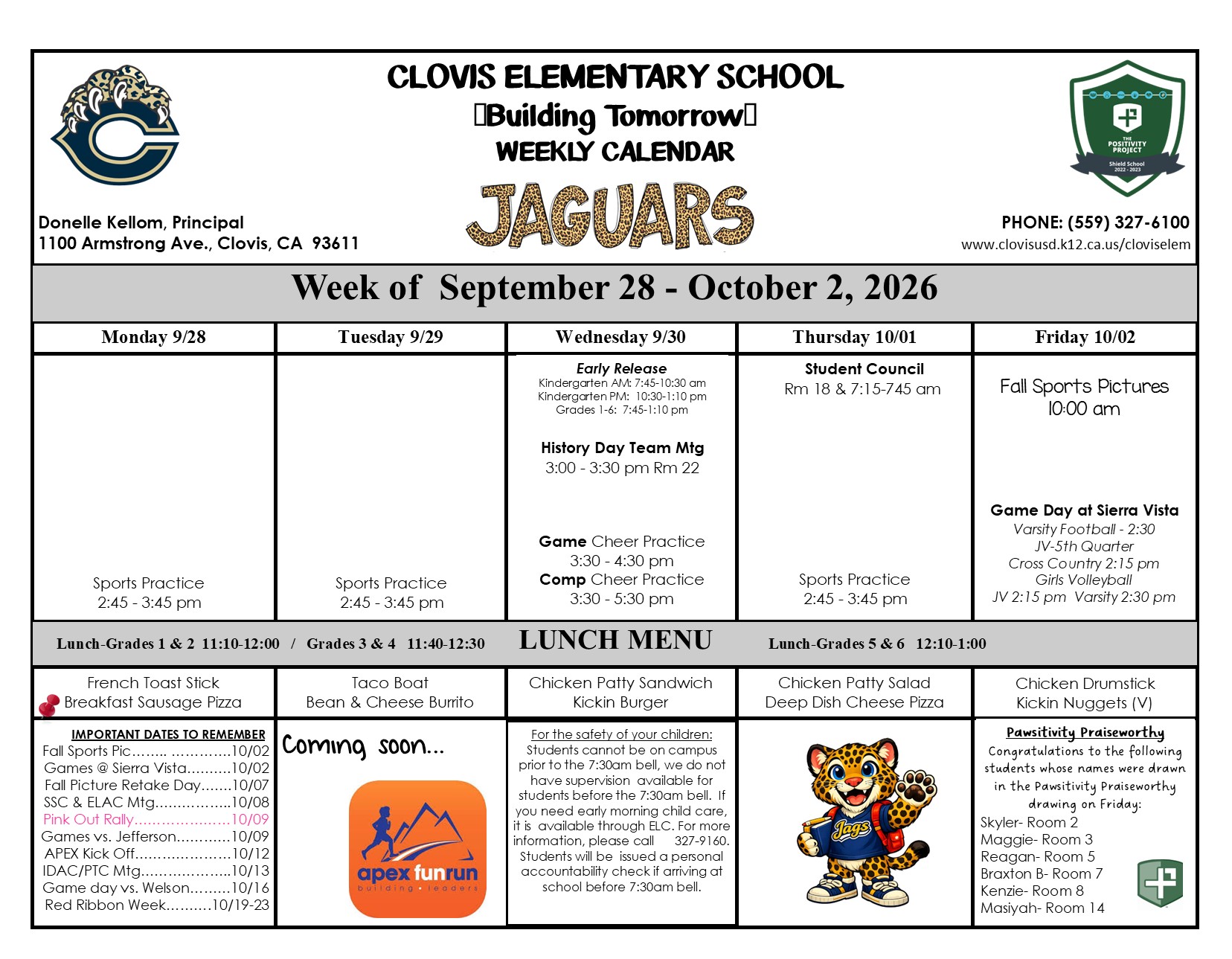 Weekly Calendar Sept 28