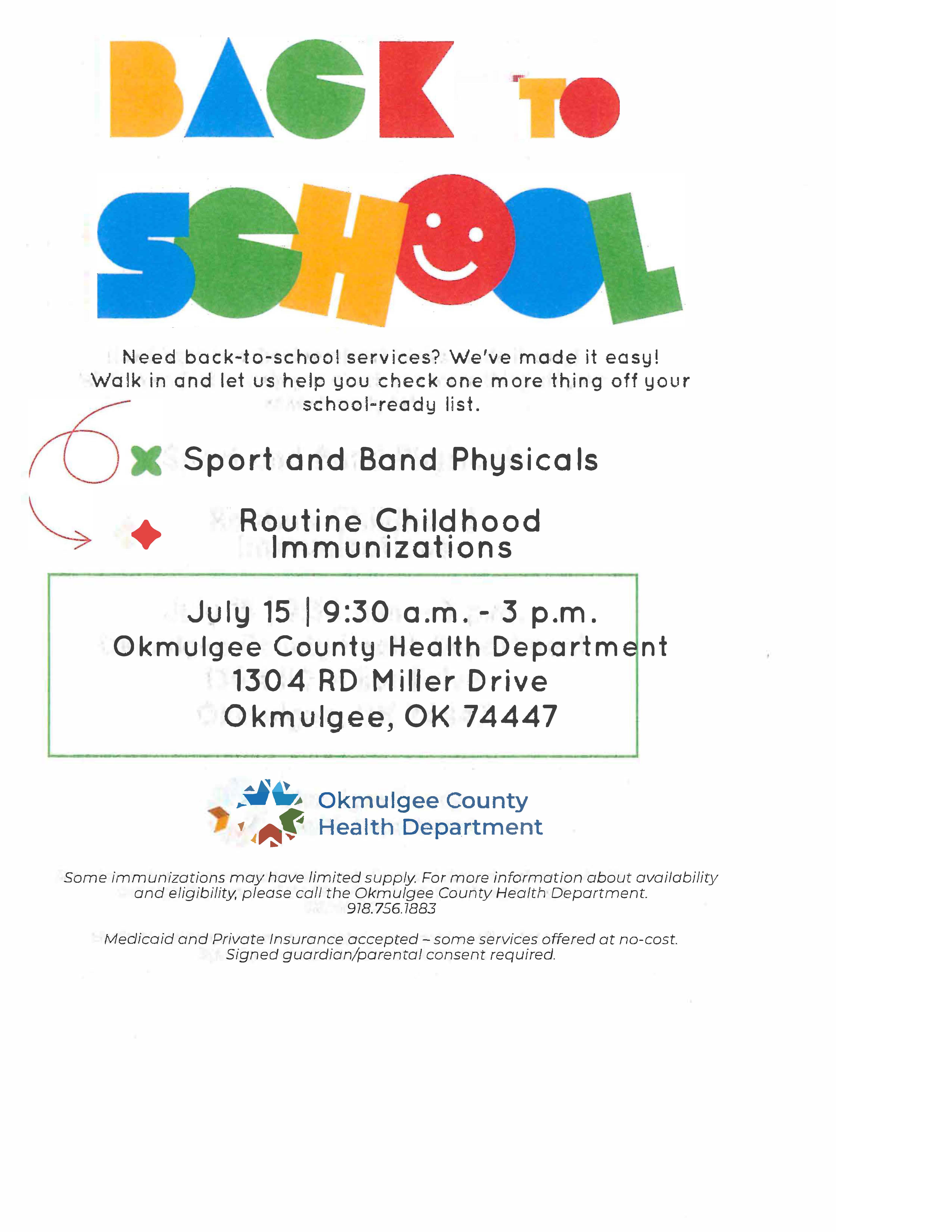 Back to School with OCHD - Free Sport and Band Physicals 