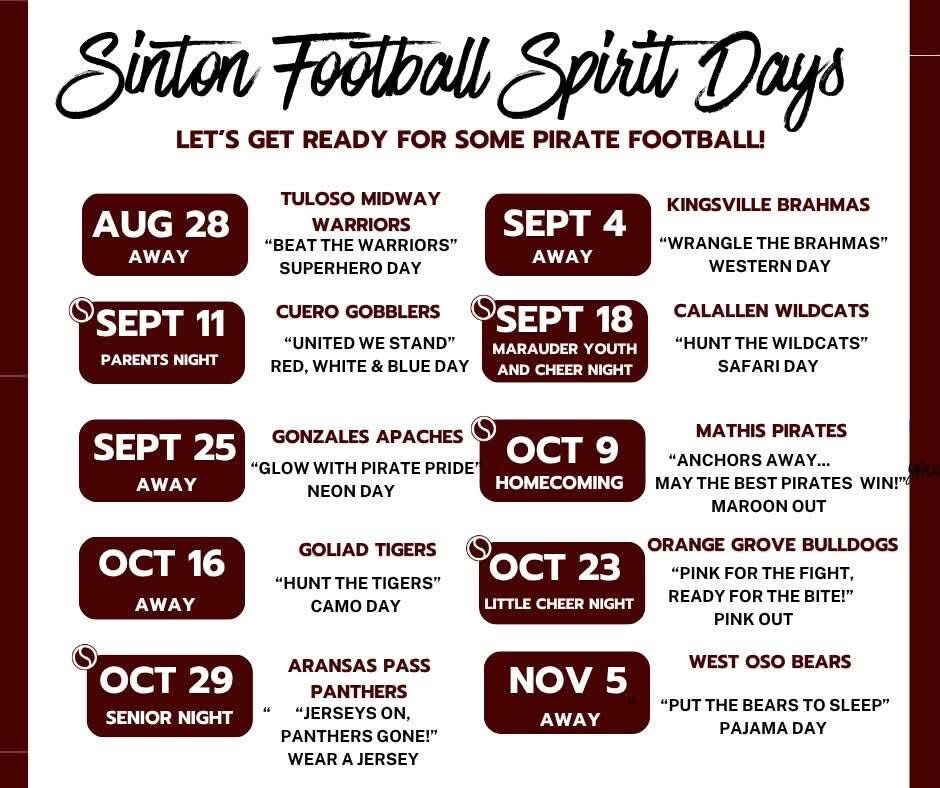 Sinton Football Spirit Days