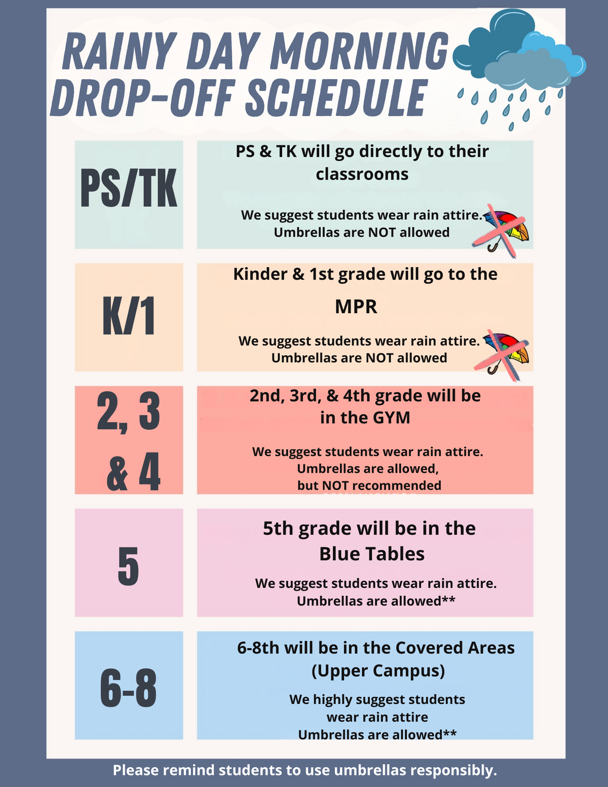 🌧️ Rainy Day Morning Drop-Off Schedule