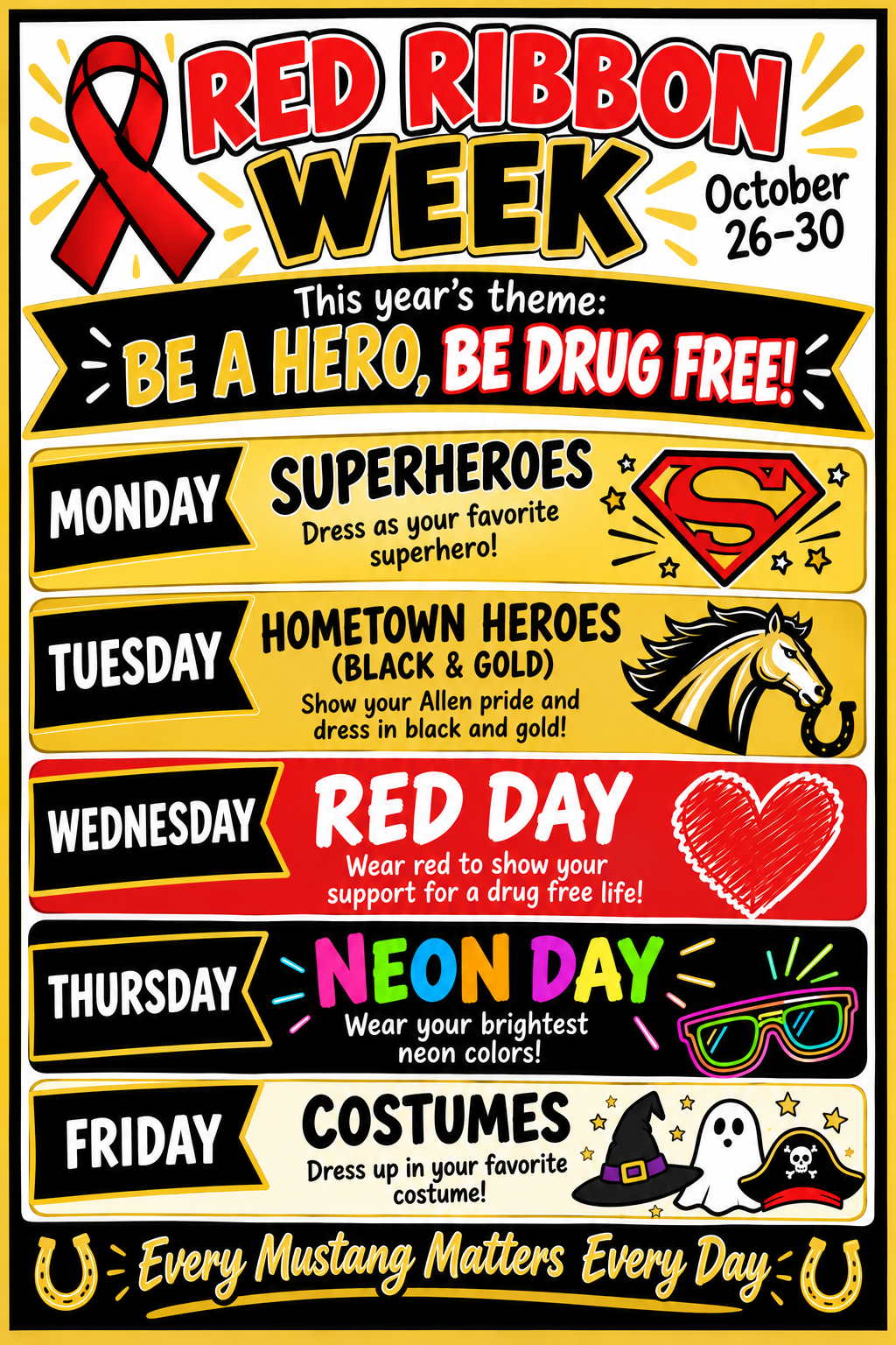 Red Ribbon Week is Next Week-- Dress Up Themes for Elem, JH, and HS