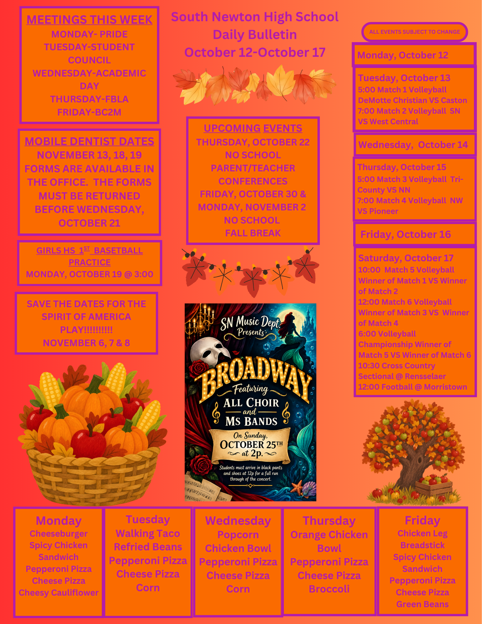 SNHS Bulletin October 12 - 17, 2026