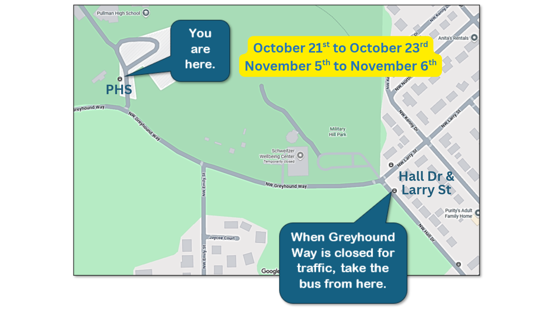Alternate Bus Stop 10/21-10/23 & 11/5-11/6