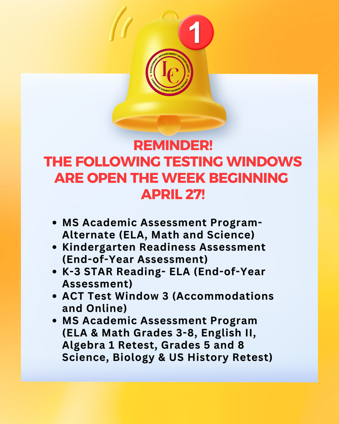 Test Alert Sign Lawrence County School District