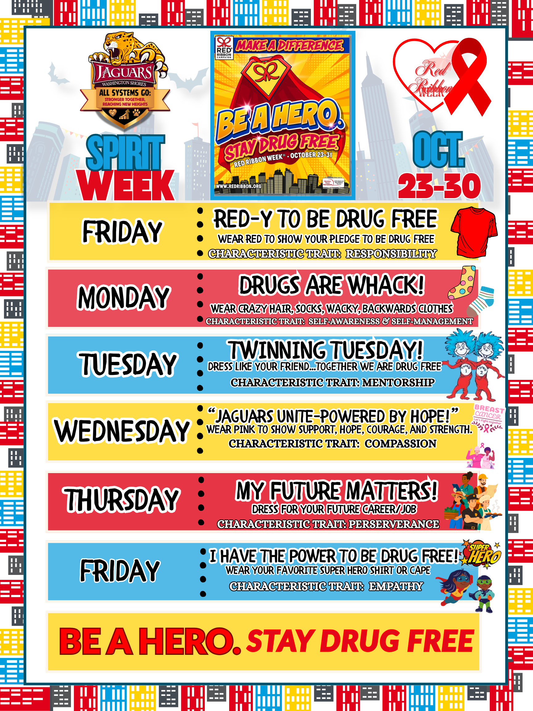  ❤️🦸🏽‍♀️ Red Ribbon Spirit Week! 🦸🏽❤️UPDATE!!