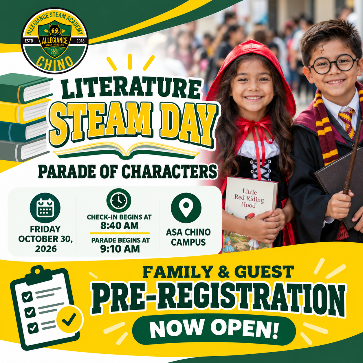📖 Literature Day is coming - Skip the Long Check-In Lines! Pre-Register for Our October 30 Campus Parade