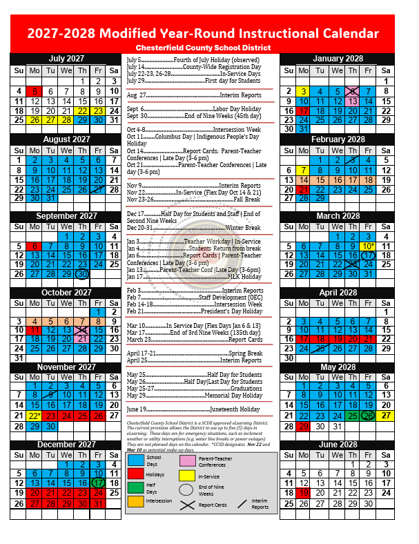 PLAN AHEAD: 2027–2028 INSTRUCTIONAL CALENDAR ​