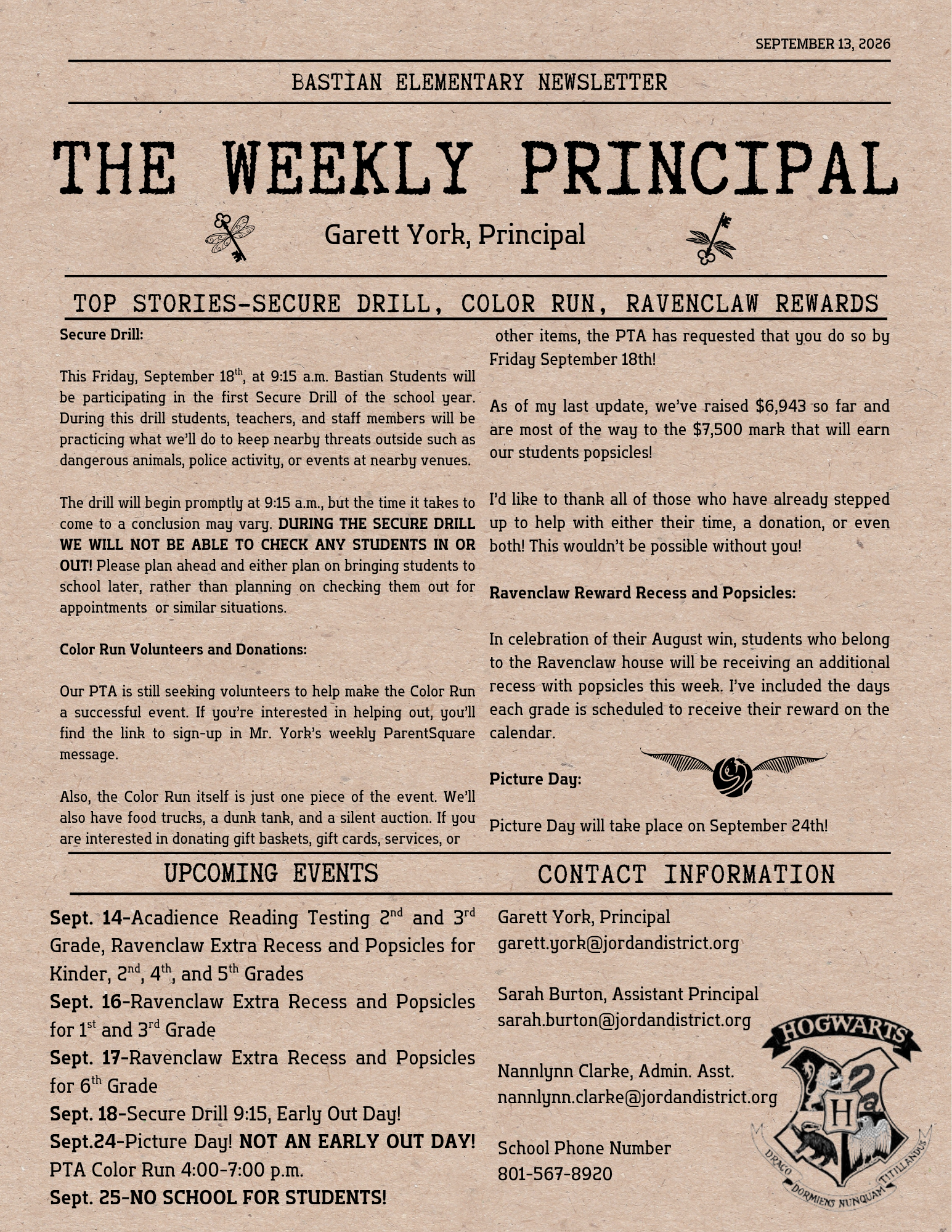 This week's family newsletter