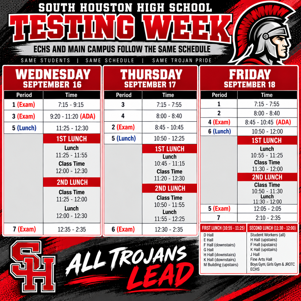 Testing Bell Schedule - 9/16-9/18