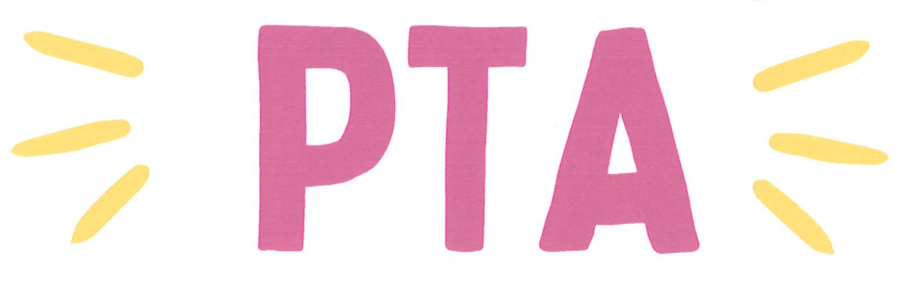 The letters PTA appear in large pink font, flanked by yellow decorative rays on a white background.