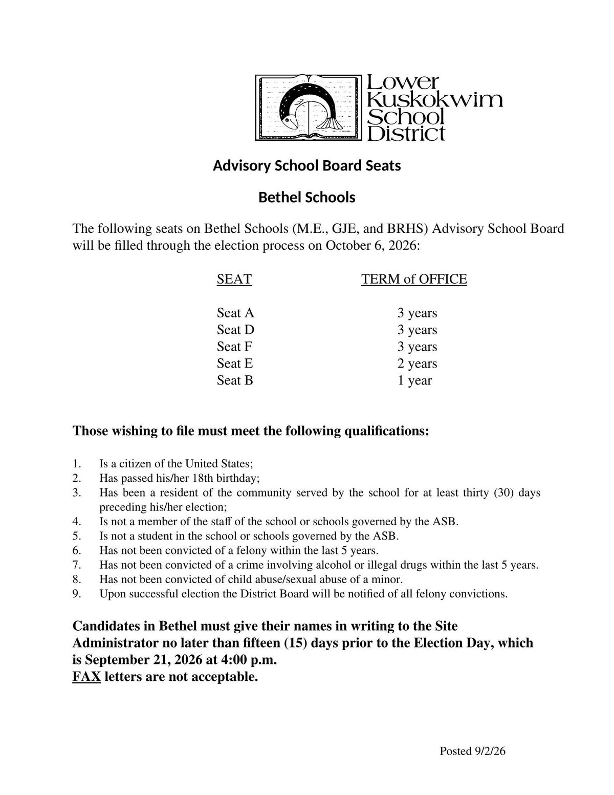Bethel Schools Advisory School Board Election