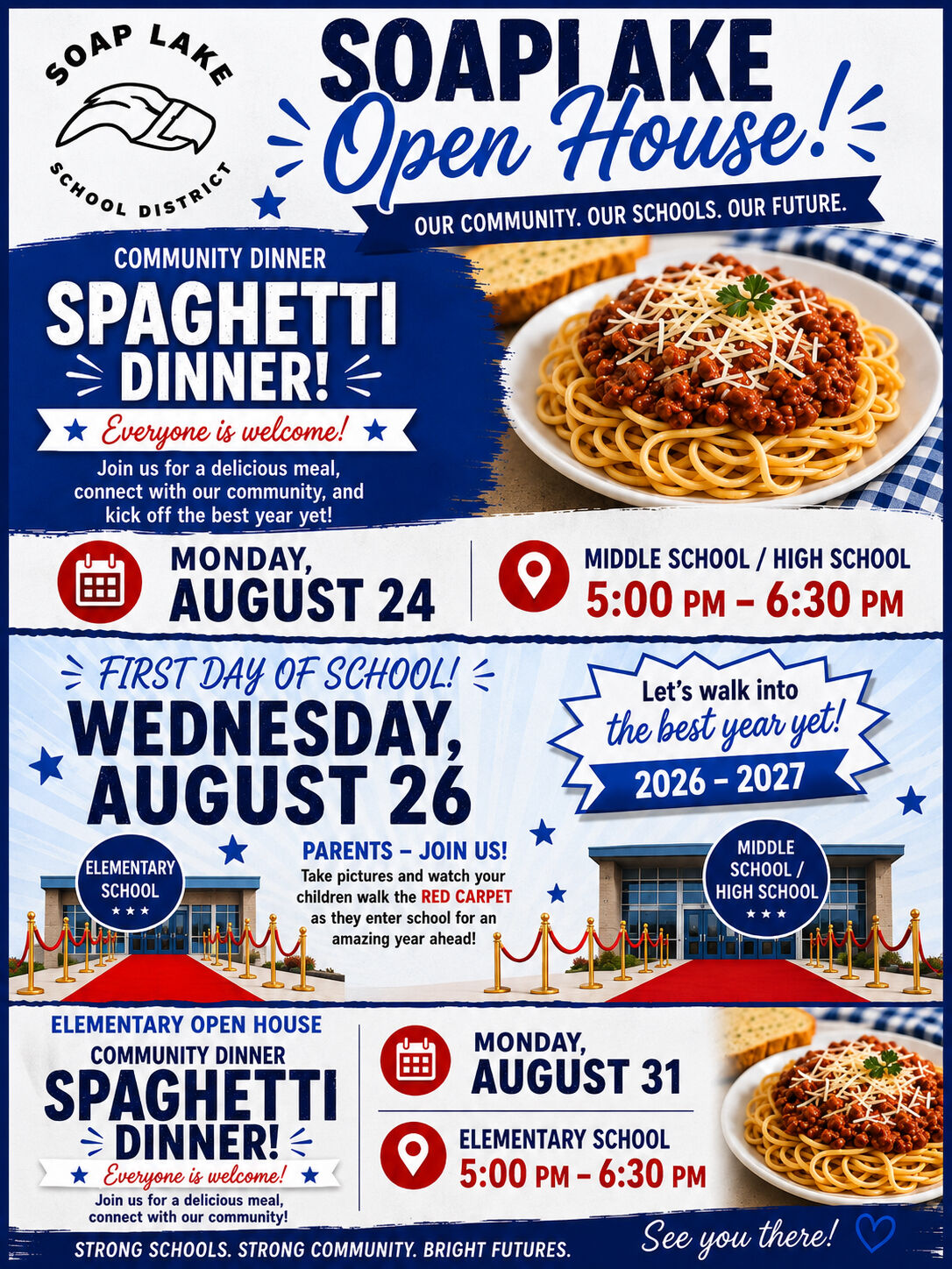 Back-to-School Open House Events, Community Dinners, and Important Information