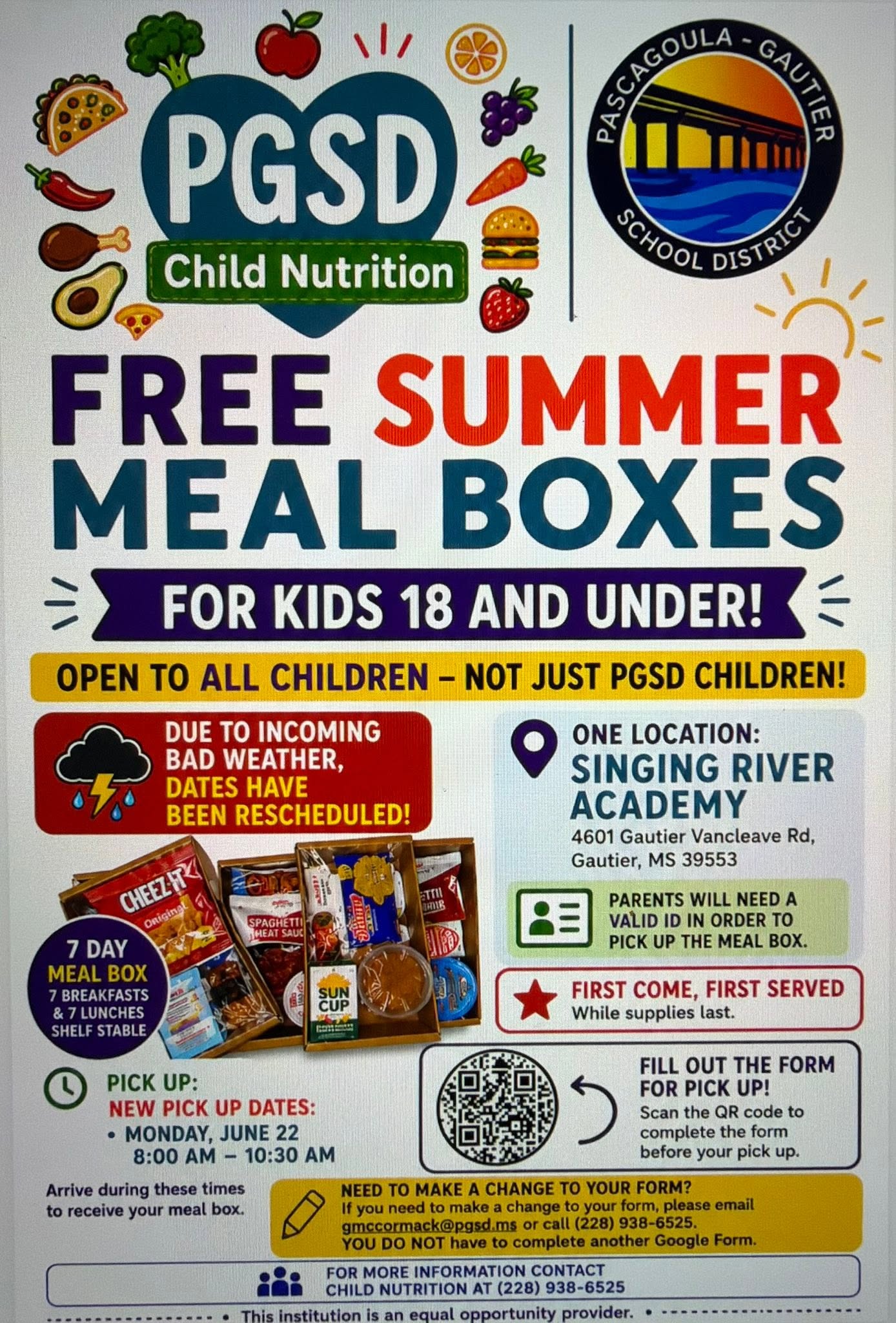 ‼️Summer Meal Boxes Pick-Up Date Changed to Monday, June 22nd‼️