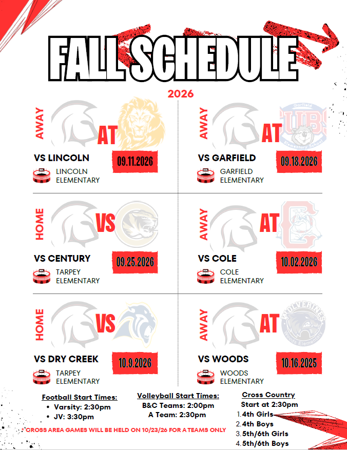 Tarpey Fall Sports Schedule
