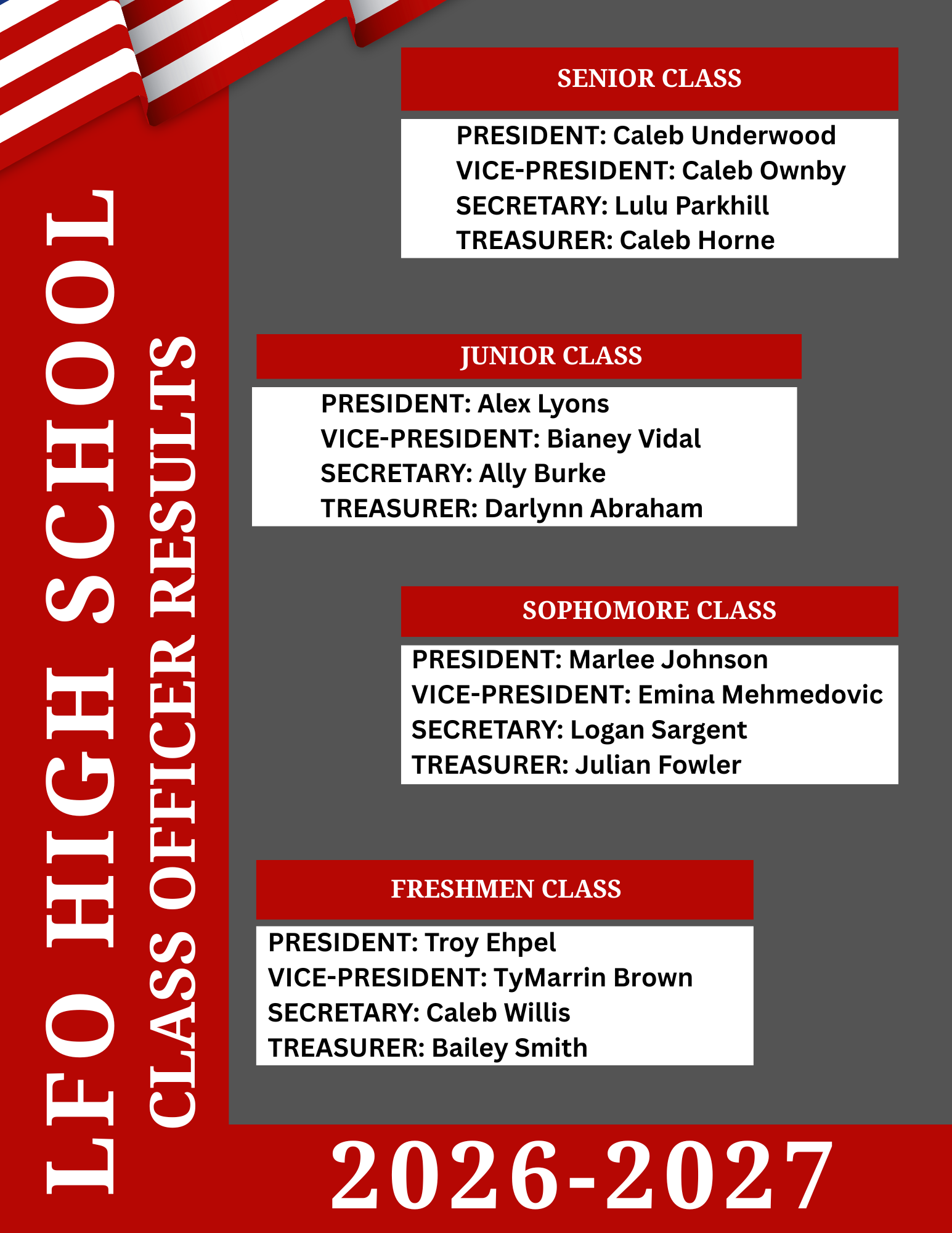 Congratulations to our new Class Officers!