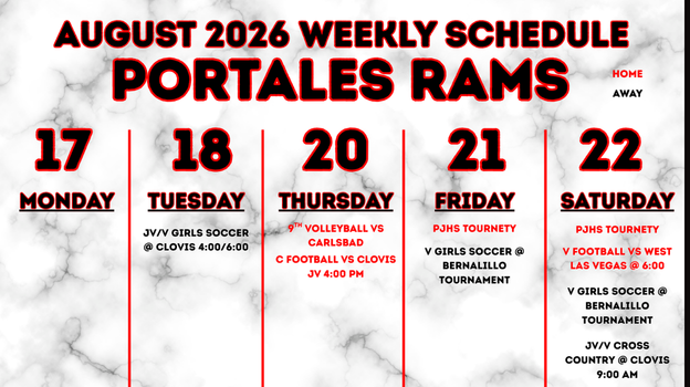 Portales Rams event for Aug 17 - 22