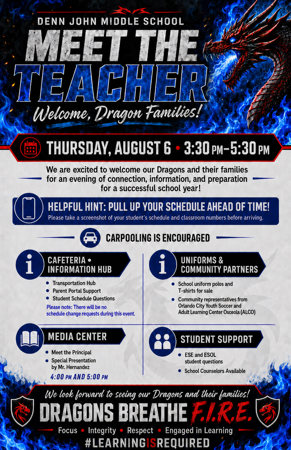 Denn Middle School - Meet the Teacher Night August 6th 3:30 pm - 5:30 pm
