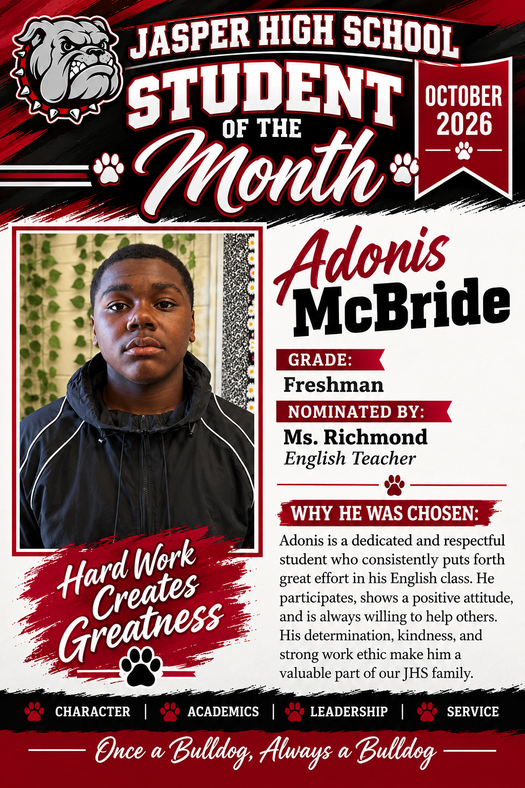 October's Student of the Month