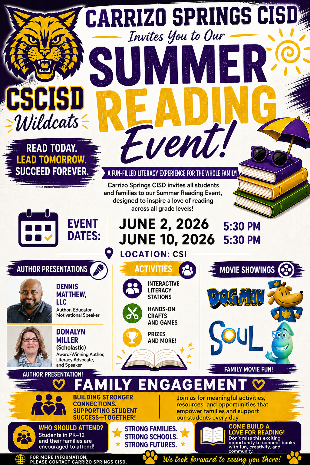 Family Author and Movie Night tonight !!! Don't Miss it  CSI 5:30PM  all grades welcome  