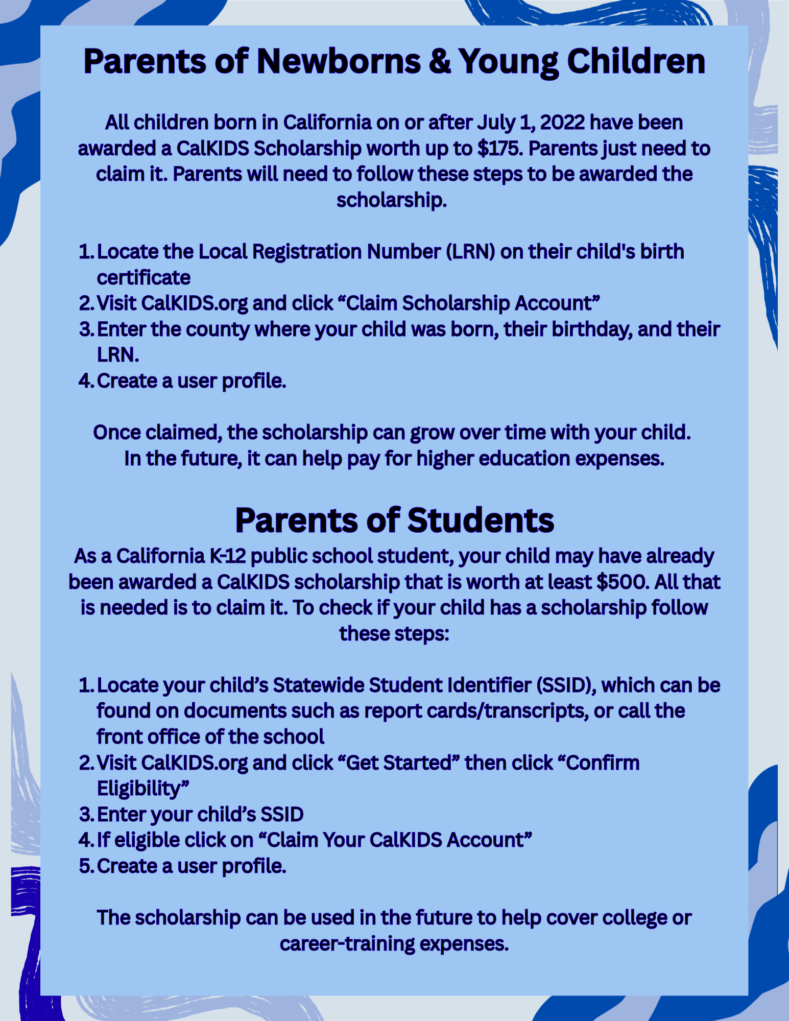 CALKIDS Scholarship Program Information (English & Spanish)